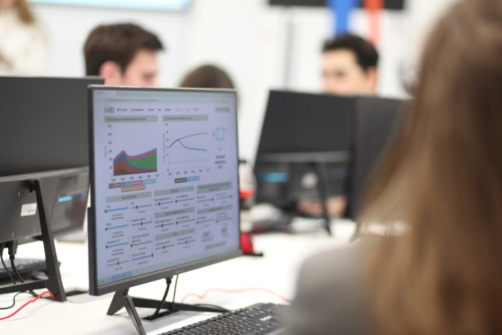 Analytics dashboard displayed on a computer screen showing funnel data and conversion charts